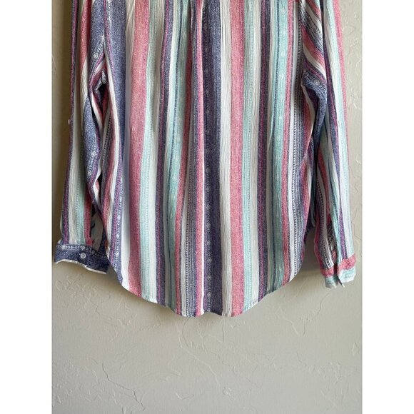 NWOT En Crème Striped Button Up Bohemian Southwestern Print Shirt Size Medium Ca - Picture 12 of 14